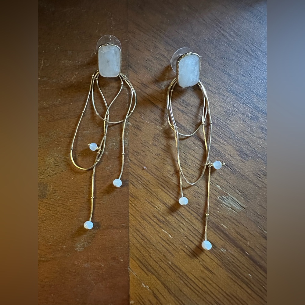 Anthropologie Elegant Gold and White Dangle Earrings
